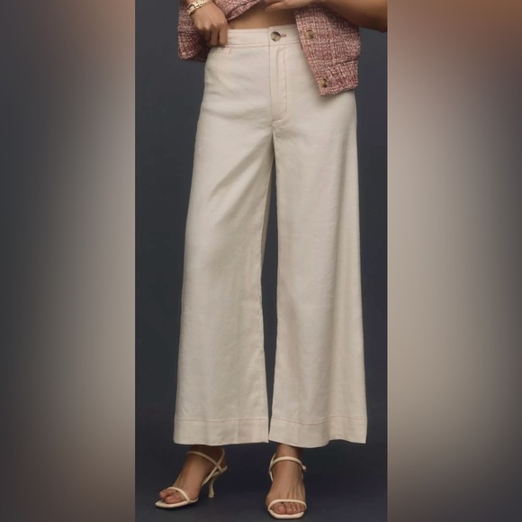 NWT Anthro Maeve The Ettie High Rise Crop Wide Leg Linen Blend Pant Size 32 - Picture 2 of 8